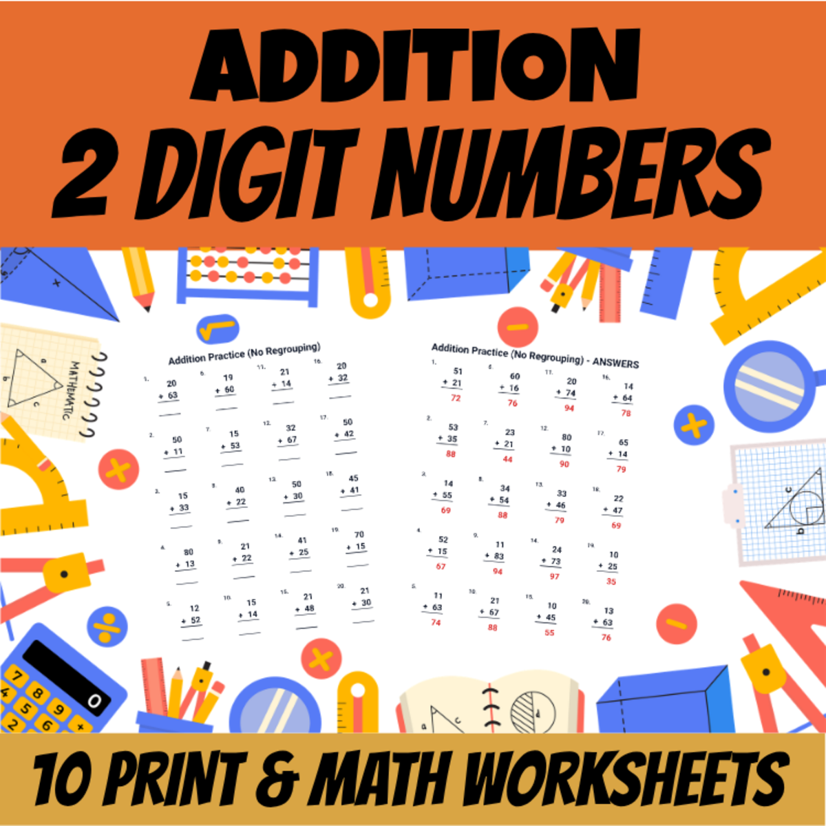 An educational teaching resource from Kind Minds Classroom Tech entitled 2-Digit Addition With & Without Regrouping Addition Practice downloadable at Teach Simple.