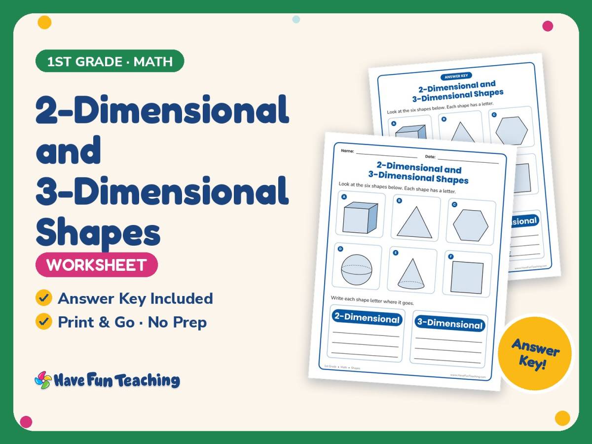 2-Dimensional and 3-Dimensional Shapes Worksheet – 1st Grade Geometry preview