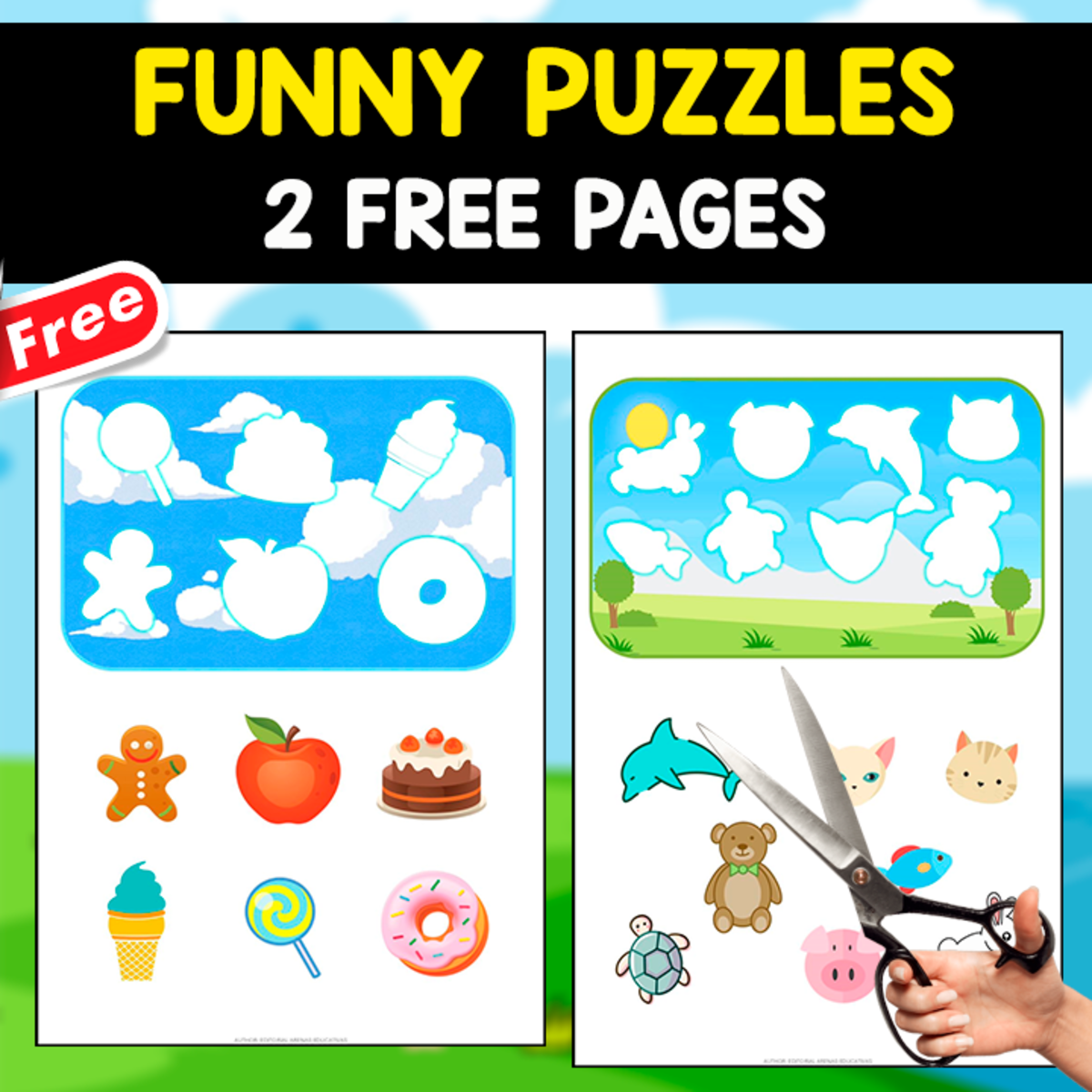 An educational teaching resource from EDITORIAL LAURA EDUCA entitled 2 FREE FUNNY PUZZLES | CUT AND PASTE downloadable at Teach Simple.