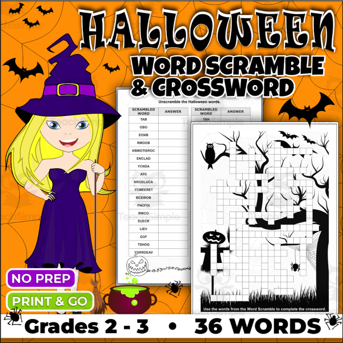 2-in-1 Halloween Vocabulary Activity – Printable Crossword Puzzle & Wo preview
