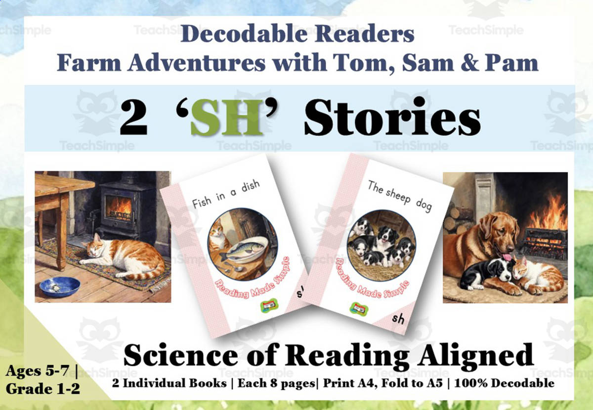 An educational teaching resource from Lilibette's Resources entitled 2 SH Decodable readers | Science of Reading | Fully Systematic downloadable at Teach Simple.