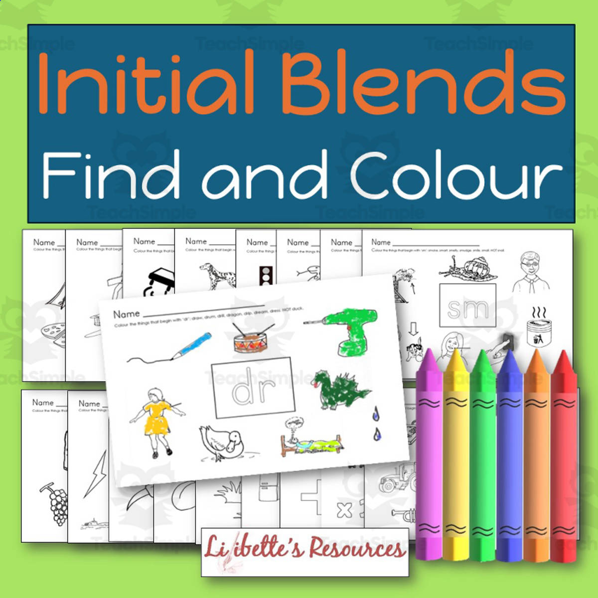 An educational teaching resource from Lilibette's Resources entitled 20 Beginning Blends Worksheets / Phonemic Awareness Activities downloadable at Teach Simple.