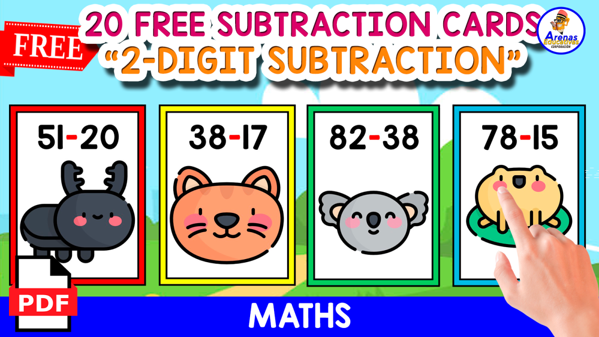 An educational teaching resource from EDITORIAL LAURA EDUCA entitled 20 CARDS OF 2-DIGIT SUBTRACTION | ANIMALS THEMED downloadable at Teach Simple.
