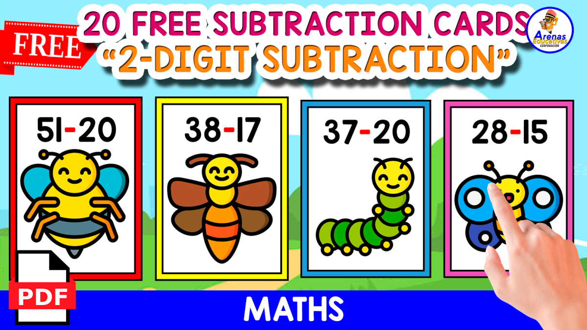 An educational teaching resource from EDITORIAL LAURA EDUCA entitled 20 CARDS OF 2-DIGIT SUBTRACTION | INSECTS THEMED downloadable at Teach Simple.