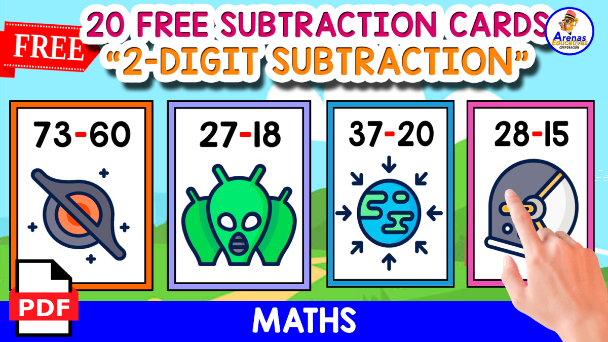 An educational teaching resource from EDITORIAL LAURA EDUCA entitled 20 CARDS OF 2-DIGIT SUBTRACTION | SPACE THEMED downloadable at Teach Simple.