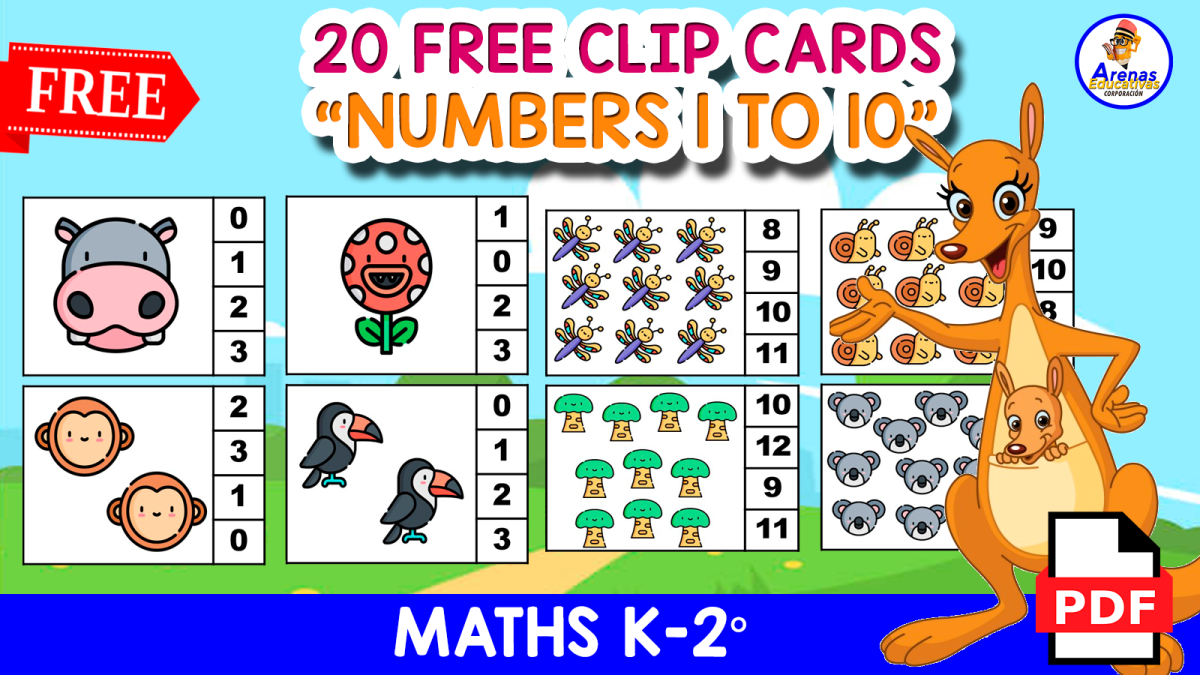 An educational teaching resource from EDITORIAL LAURA EDUCA entitled 20 CLIP CARDS FOR COUNTING NUMBERS 1 TO 10 | Nature Themed downloadable at Teach Simple.