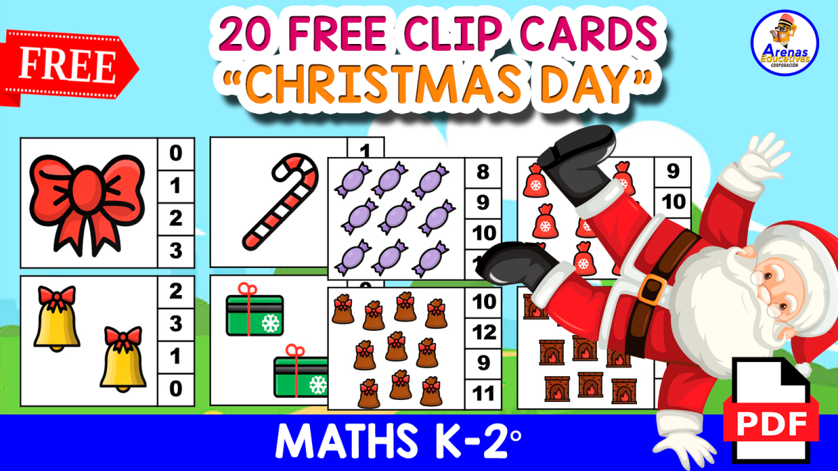 An educational teaching resource from EDITORIAL LAURA EDUCA entitled 20 COUNT AND CLIP CARDS | Christmas Day downloadable at Teach Simple.