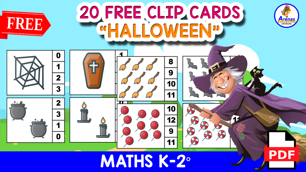 An educational teaching resource from EDITORIAL LAURA EDUCA entitled 20 COUNT AND CLIP CARDS | Halloween Themed 1-10 downloadable at Teach Simple.