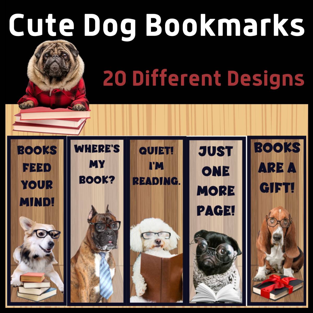 An educational teaching resource from Classy Classroom VIP entitled 20 Cute Dog Bookmarks (20 Pages) downloadable at Teach Simple.
