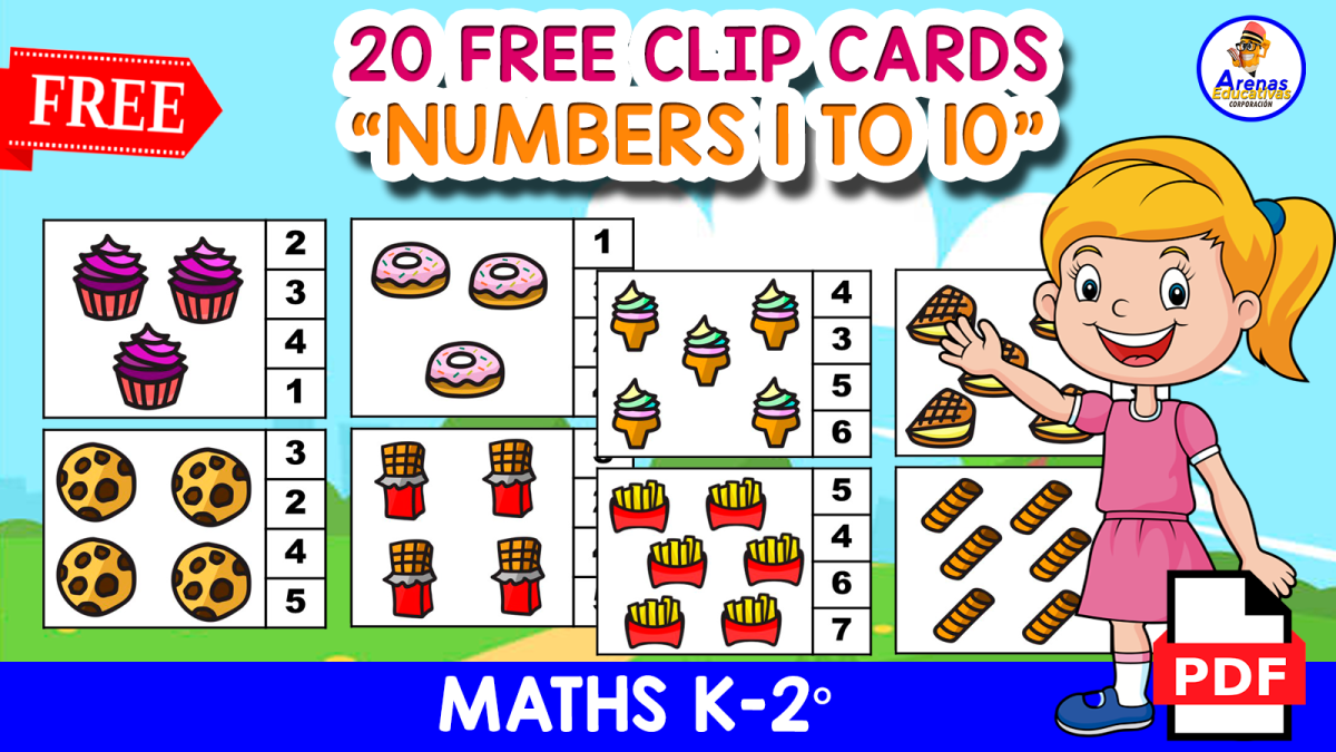 An educational teaching resource from EDITORIAL LAURA EDUCA entitled 20 FREE CLIP CARDS | COUNTING 1 TO 10 WITH FOOD downloadable at Teach Simple.