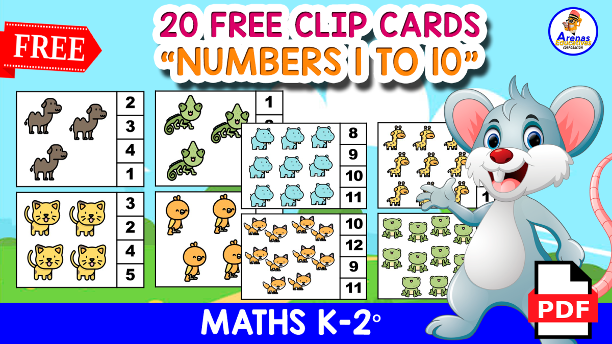 An educational teaching resource from EDITORIAL LAURA EDUCA entitled 20 FREE CLIP CARDS WITH ANIMALS | Counting 1 to 10 downloadable at Teach Simple.