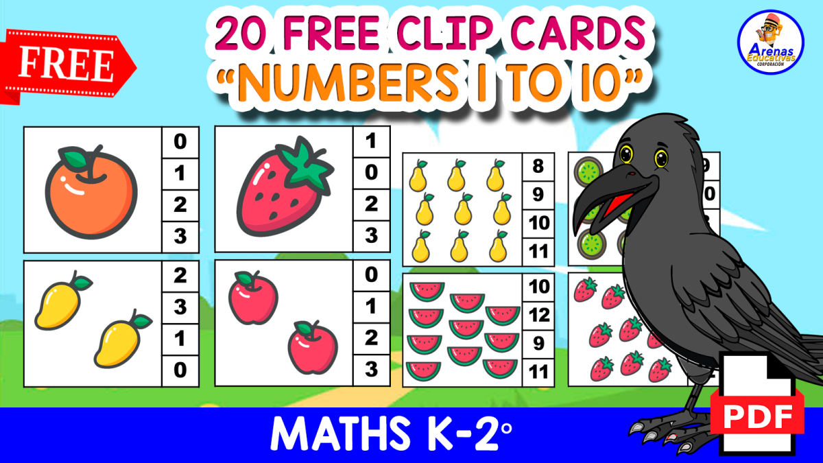 An educational teaching resource from EDITORIAL LAURA EDUCA entitled 20 FREE COUNT AND CLIP CARDS | Numbers 1 to 10 Fruit THEMED downloadable at Teach Simple.