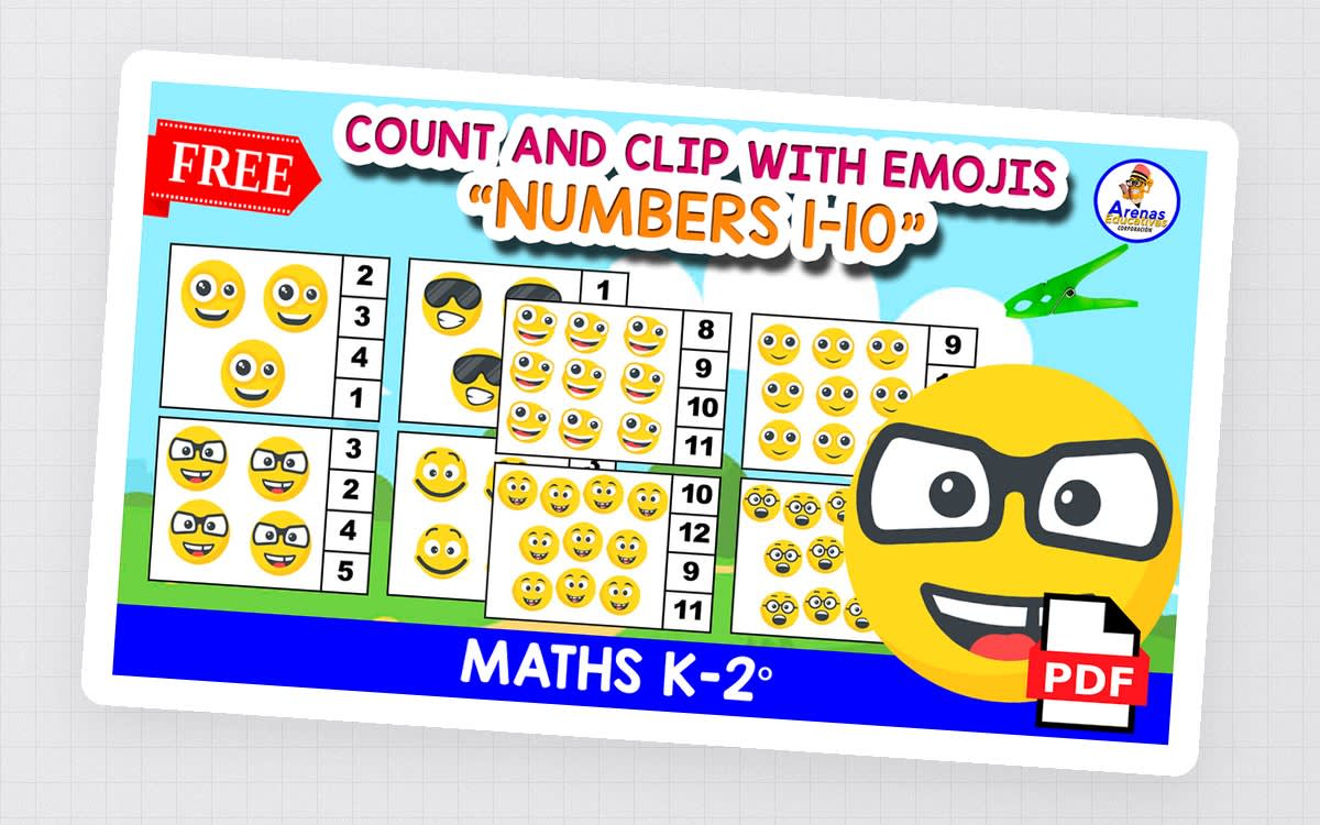 An educational teaching resource from EDITORIAL LAURA EDUCA entitled 20 FREE COUNTING CLIP CARDS 1 TO 10 | Emojis Themed downloadable at Teach Simple.