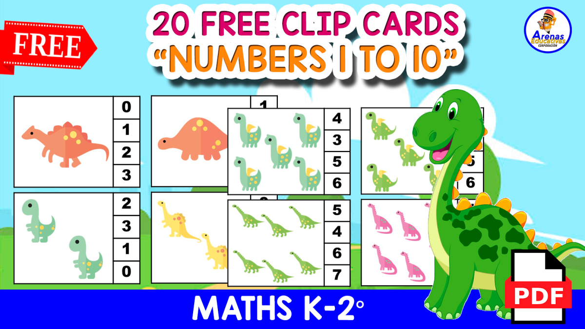 An educational teaching resource from EDITORIAL LAURA EDUCA entitled 20 FREE DINOSAUR CLIP CARDS | Numbers 1 to 10 downloadable at Teach Simple.