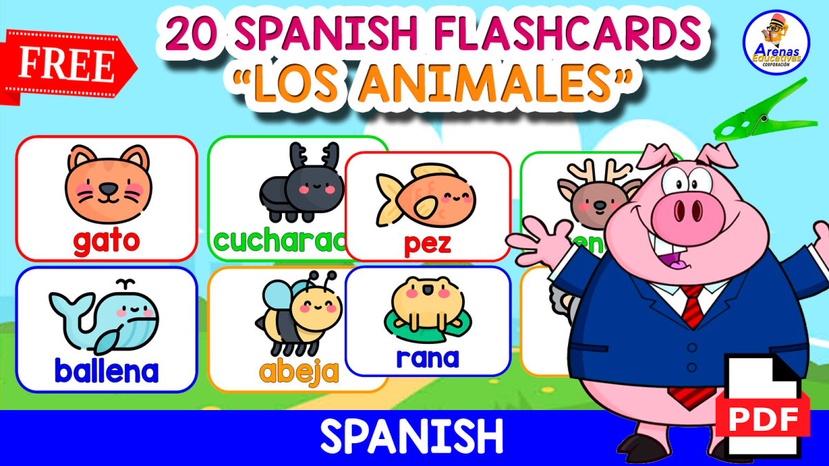 An educational teaching resource from EDITORIAL LAURA EDUCA entitled 20 FREE FLASHCARDS IN SPANISH | "Los Animales" downloadable at Teach Simple.