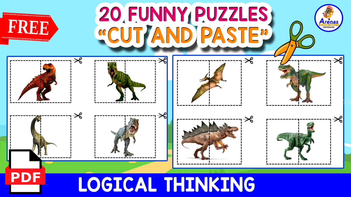 An educational teaching resource from EDITORIAL LAURA EDUCA entitled 20 FREE PUZZLES FOR KIDS | Dinosaur Themed FREE downloadable at Teach Simple.