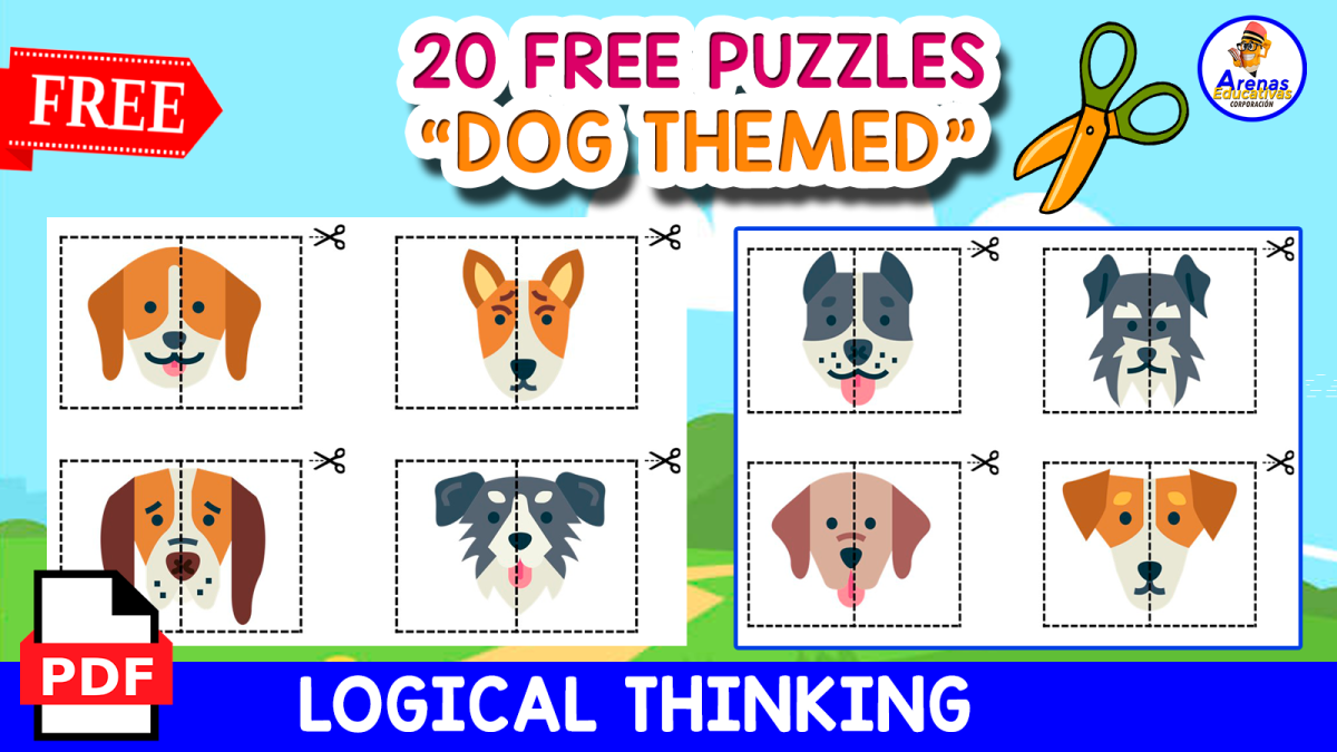 An educational teaching resource from EDITORIAL LAURA EDUCA entitled 20 FREE PUZZLES OF DOGS THEMED downloadable at Teach Simple.