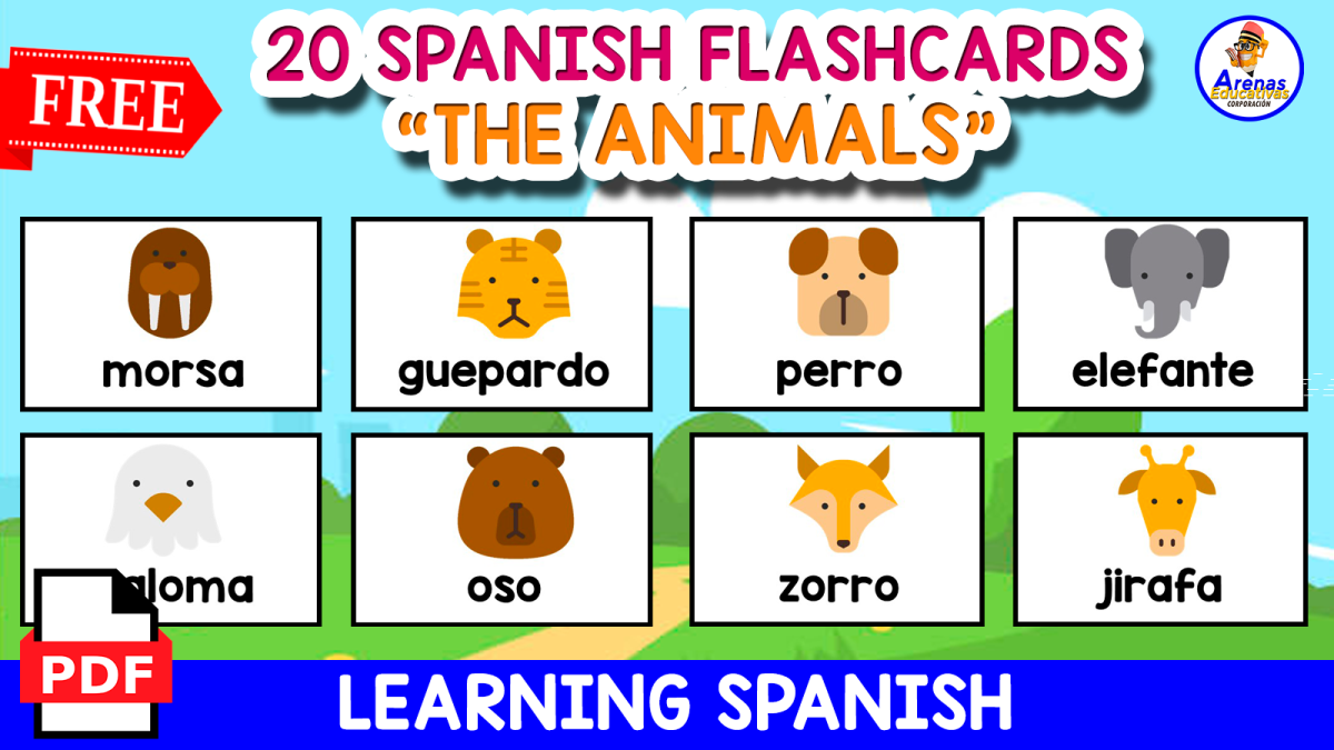 An educational teaching resource from EDITORIAL LAURA EDUCA entitled 20 FREE SPANISH FLASHCARDS | The Animals downloadable at Teach Simple.