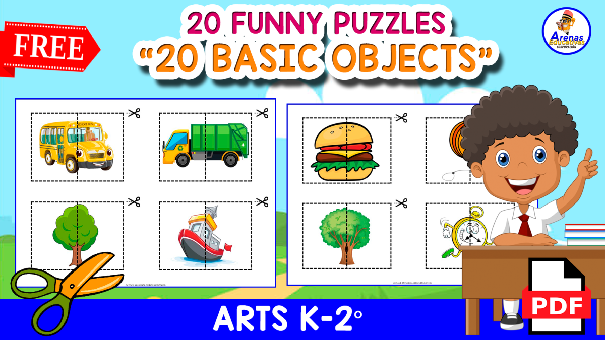 An educational teaching resource from EDITORIAL LAURA EDUCA entitled 20 FUNNY PUZZLES | Basic Objects for Kids downloadable at Teach Simple.