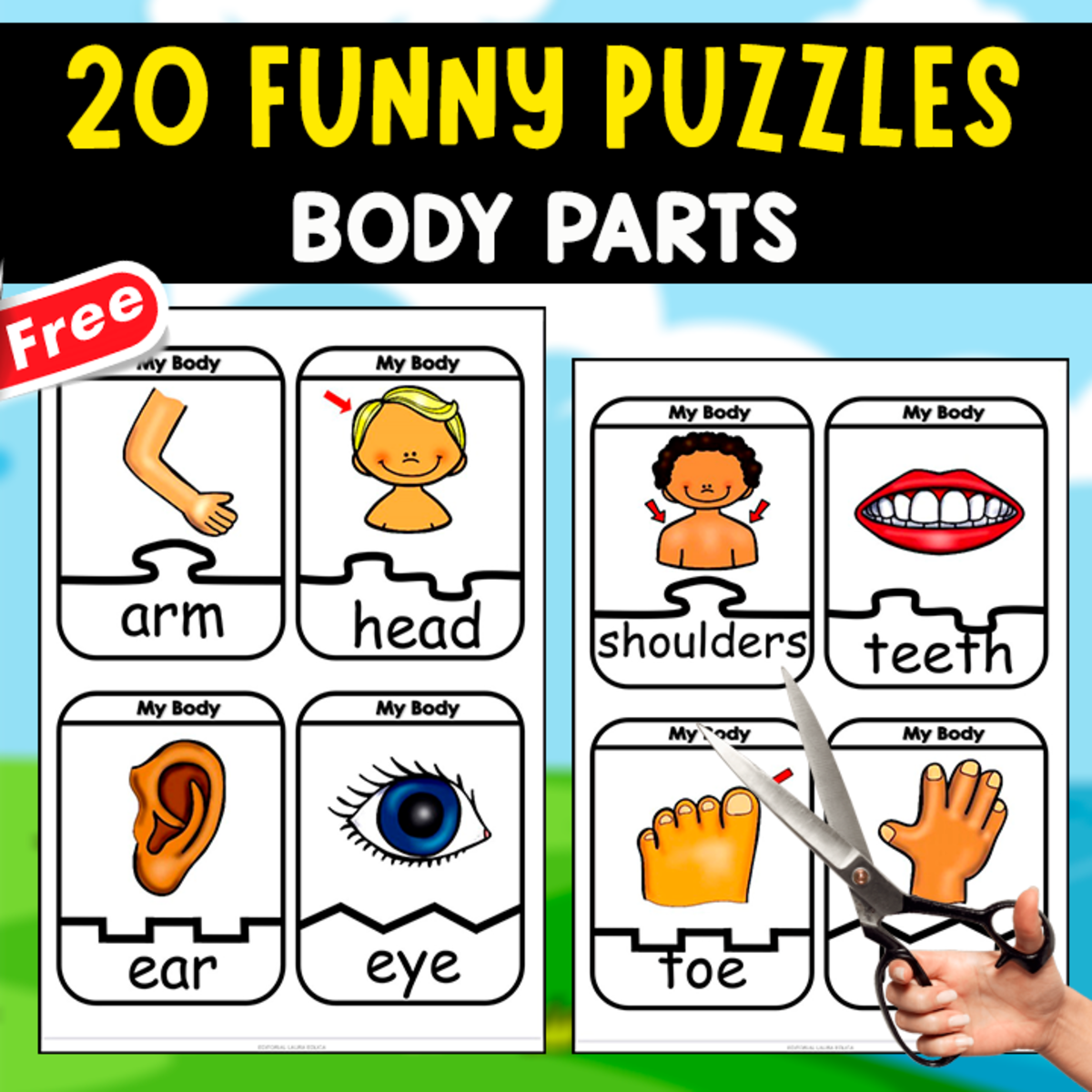 An educational teaching resource from EDITORIAL LAURA EDUCA entitled 20 FUNNY PUZZLES | BODY PARTS downloadable at Teach Simple.