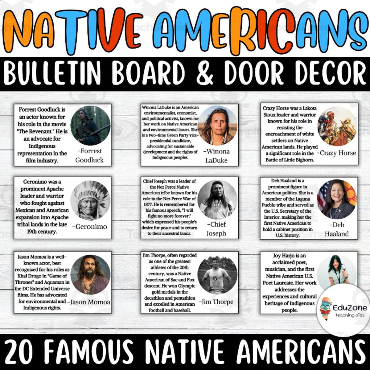 An educational teaching resource from Style Your Classroom entitled 20 Inspiring Native American Leaders: Tribute to Native Americans downloadable at Teach Simple.