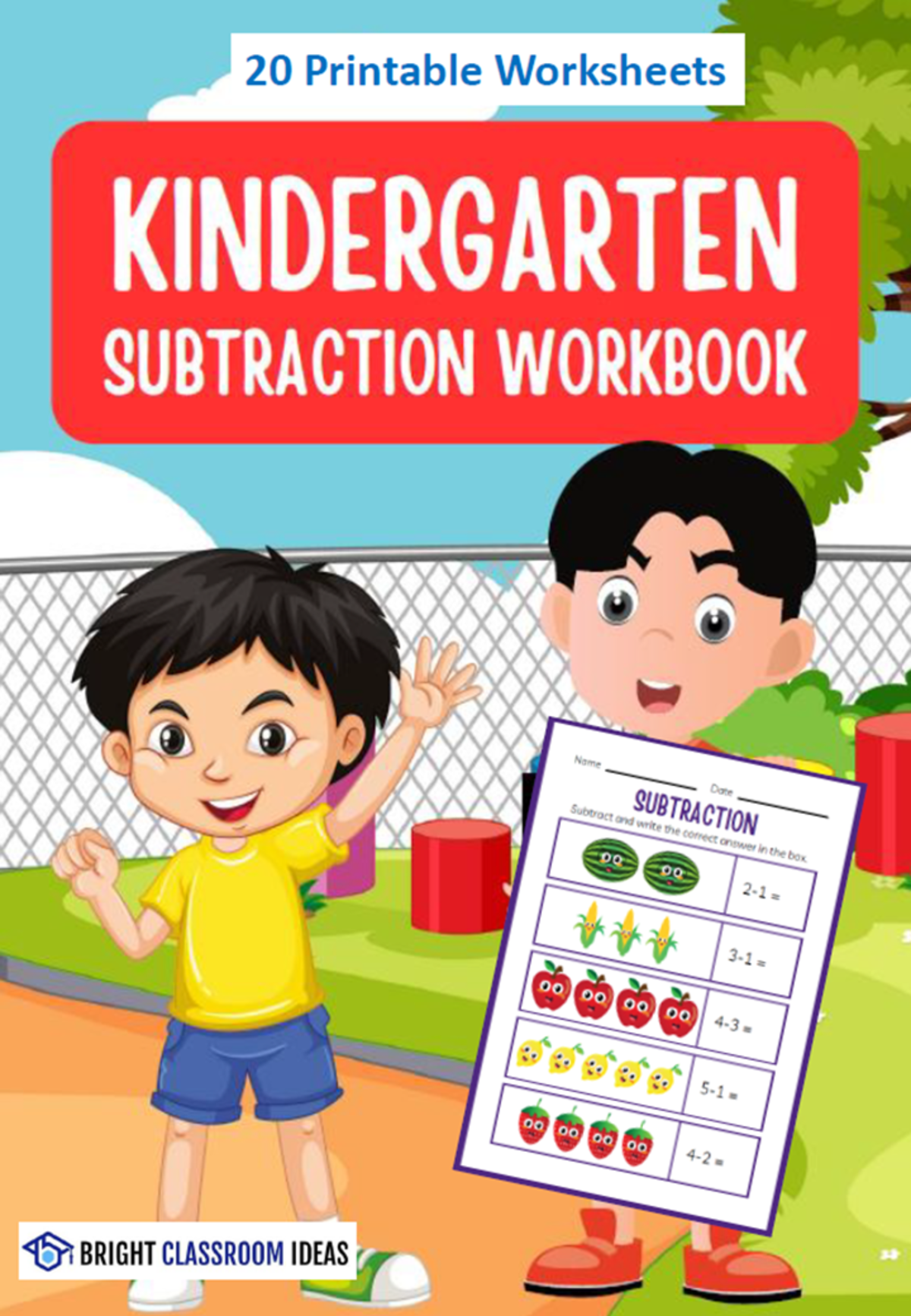 An educational teaching resource from Bright Classroom Ideas Marketplace entitled 20 Kindergarten Subtraction Worksheets | Fun & Colorful Math Practice downloadable at Teach Simple.