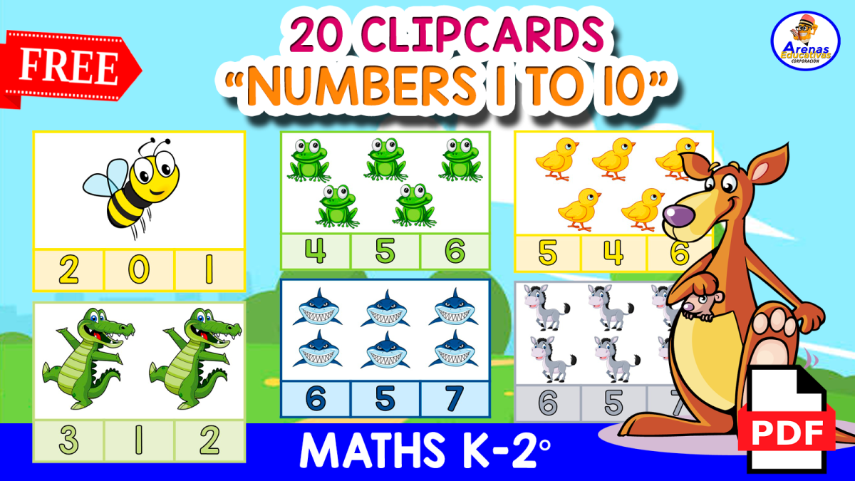 An educational teaching resource from EDITORIAL LAURA EDUCA entitled 20 NUMBERS CLIPCARDS | Animal Theme downloadable at Teach Simple.