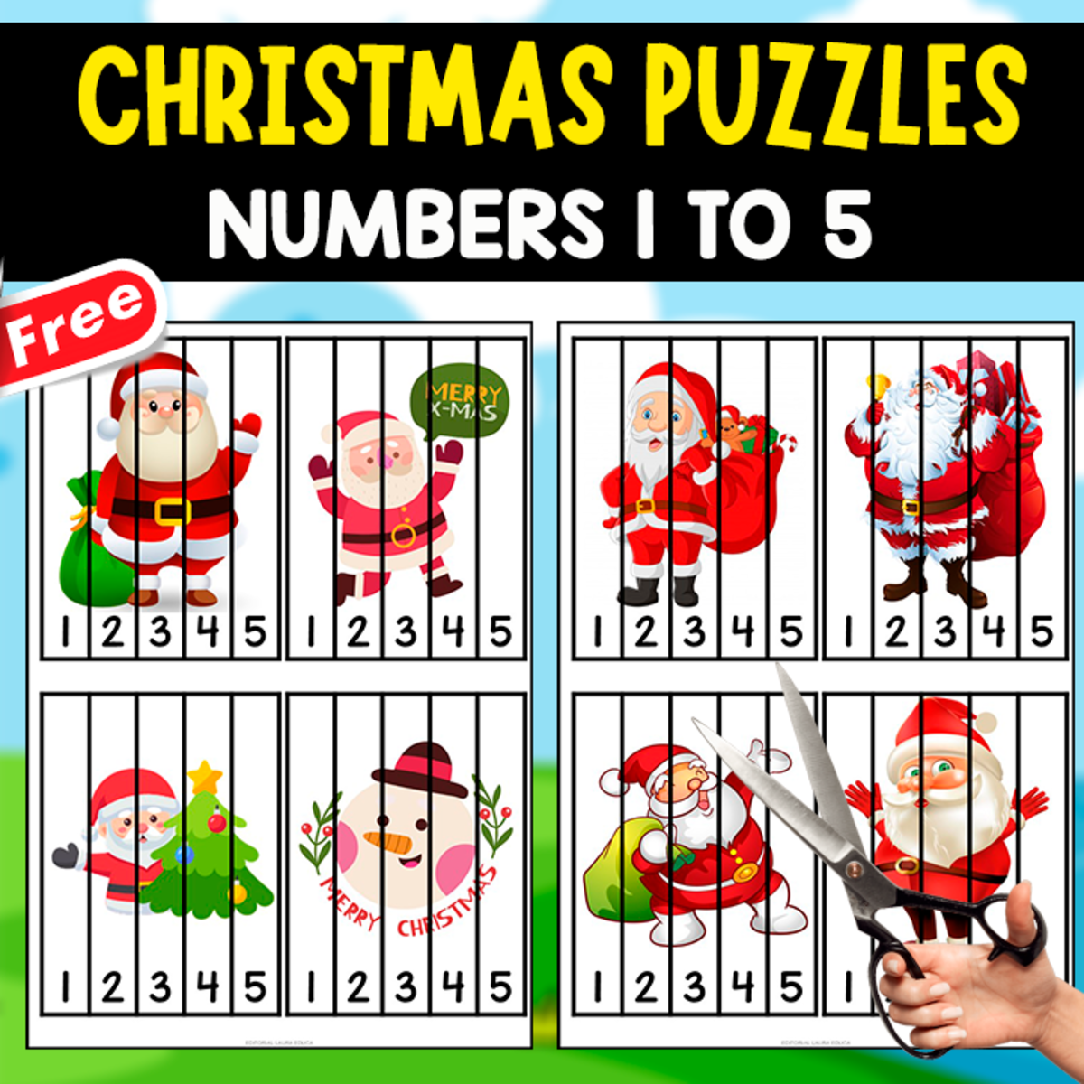 An educational teaching resource from EDITORIAL LAURA EDUCA entitled 20 PUZZLES OF CHRISTMAS | NUMBERS 1 TO 5 downloadable at Teach Simple.