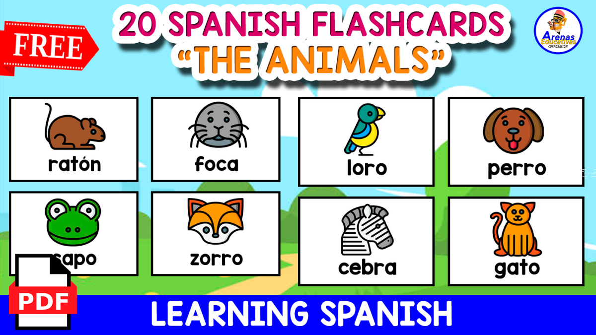 An educational teaching resource from EDITORIAL LAURA EDUCA entitled 20 SPANISH FLASHCARDS OF ANIMALS | Learning Spanish downloadable at Teach Simple.