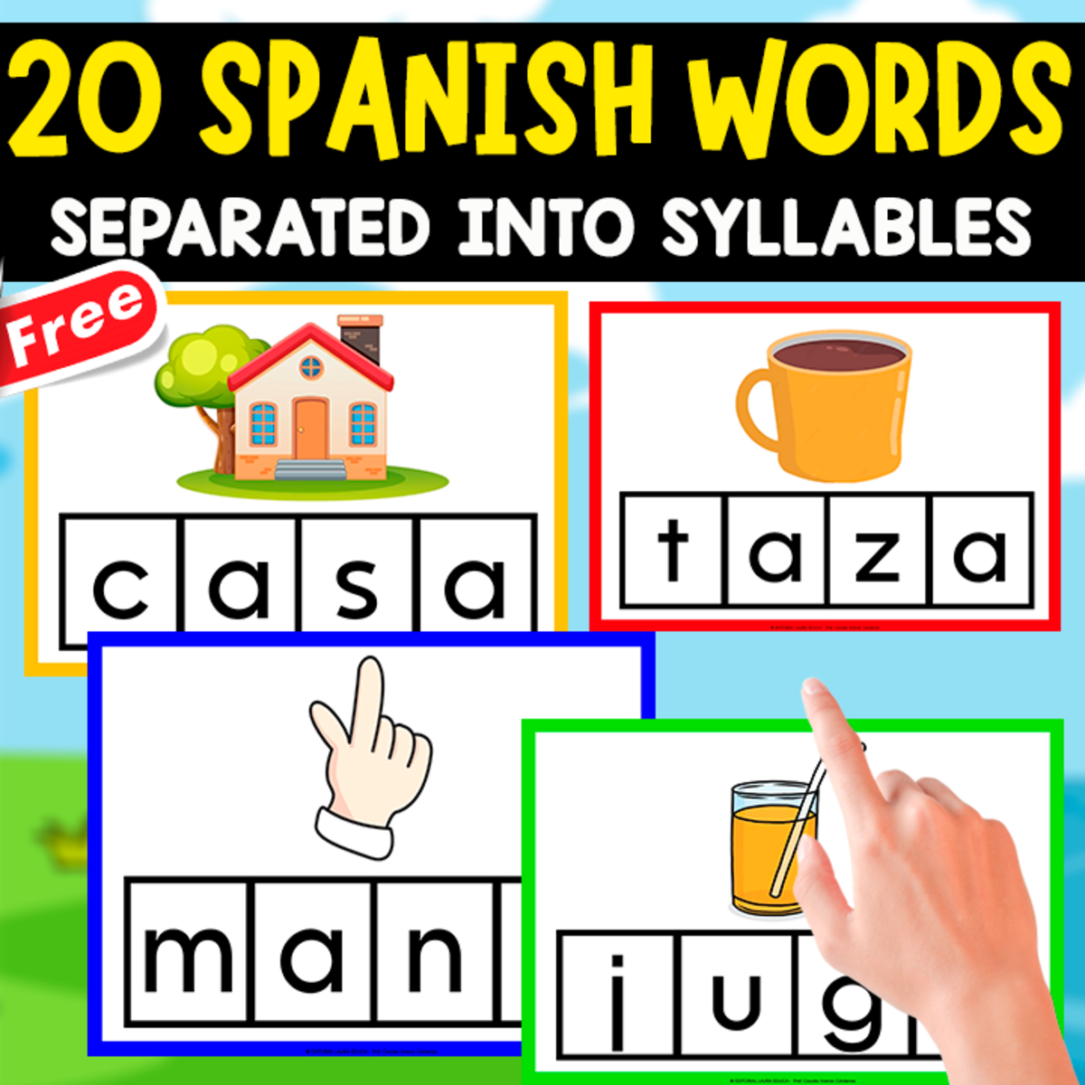 An educational teaching resource from EDITORIAL LAURA EDUCA entitled 20 SPANISH WORDS SEPARATED INTO SYLLABLES downloadable at Teach Simple.