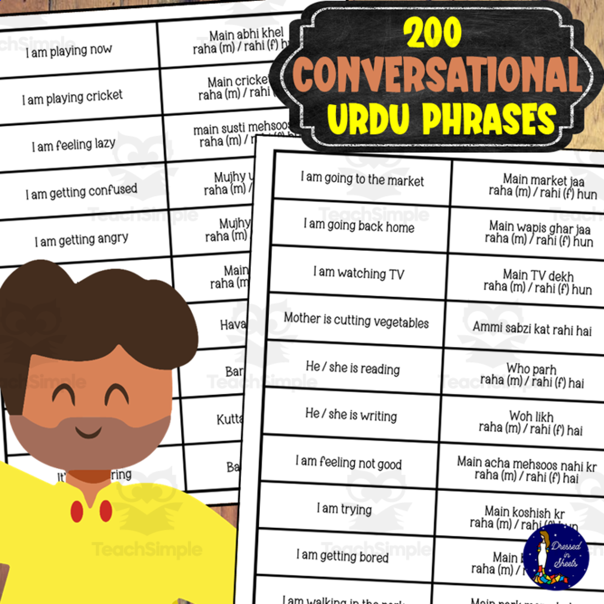 An educational teaching resource from Soumara Siddiqui entitled 200 Conversational Urdu Phrases downloadable at Teach Simple.