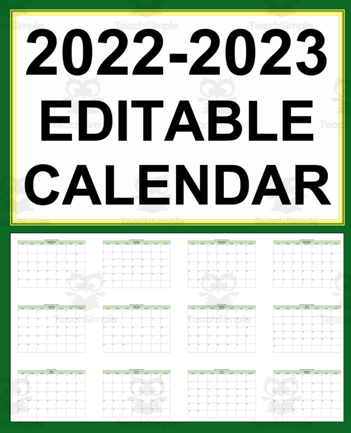 An educational teaching resource from English with Ease entitled 2022-2023 Calendar downloadable at Teach Simple.