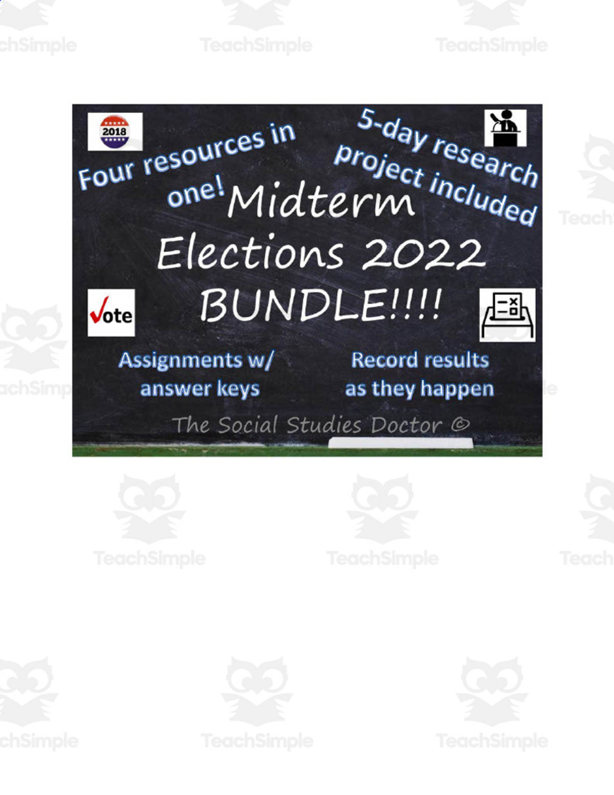 An educational teaching resource from The Social Studies Doctor entitled 2022 Midterm Elections Resource Bundle downloadable at Teach Simple.