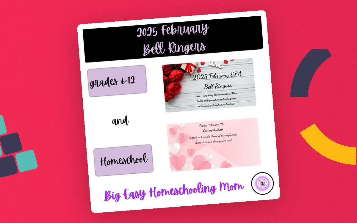 An educational teaching resource from Homeschool with Big Easy Homeschooling Mom entitled 2025 February ELA Bell Ringers downloadable at Teach Simple.