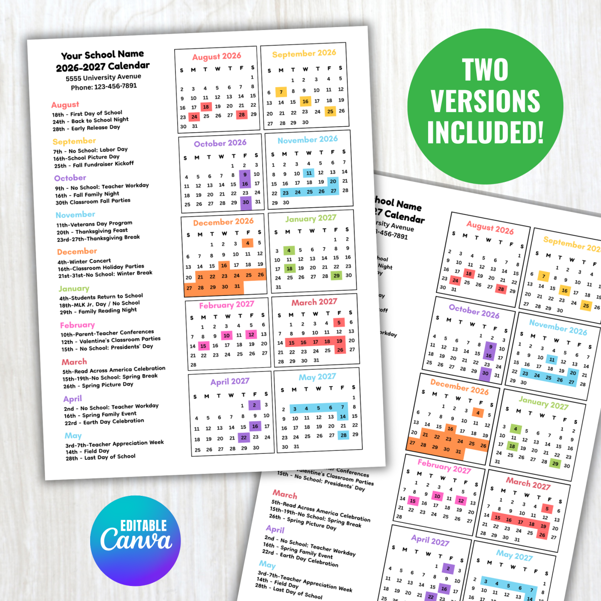 An educational teaching resource from screenzro entitled 2026-2027 School Year Calendar Template, 26-27 Editable Academic downloadable at Teach Simple.