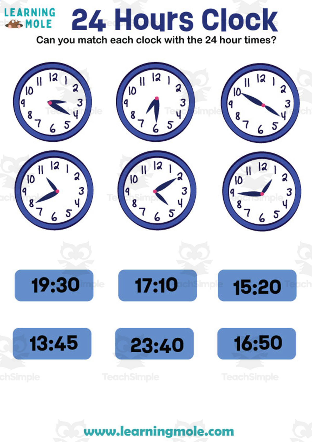 An educational teaching resource from Educational Voice entitled 24 Hours Clock Activity downloadable at Teach Simple.