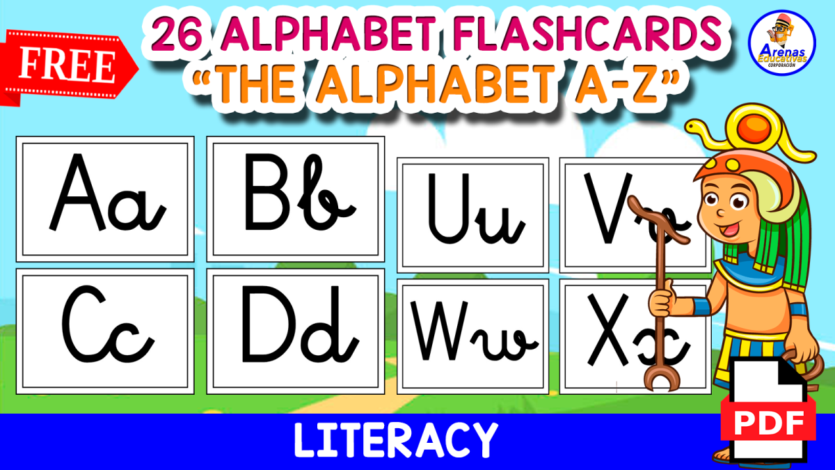 An educational teaching resource from EDITORIAL LAURA EDUCA entitled 26 ALPHABET FLASHCARDS | Escolar Themed downloadable at Teach Simple.