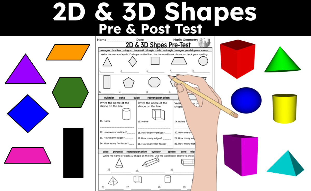 An educational teaching resource from CraftEdPrints entitled 2D and 3D Shapes Assessment – Pre/Post Test downloadable at Teach Simple.