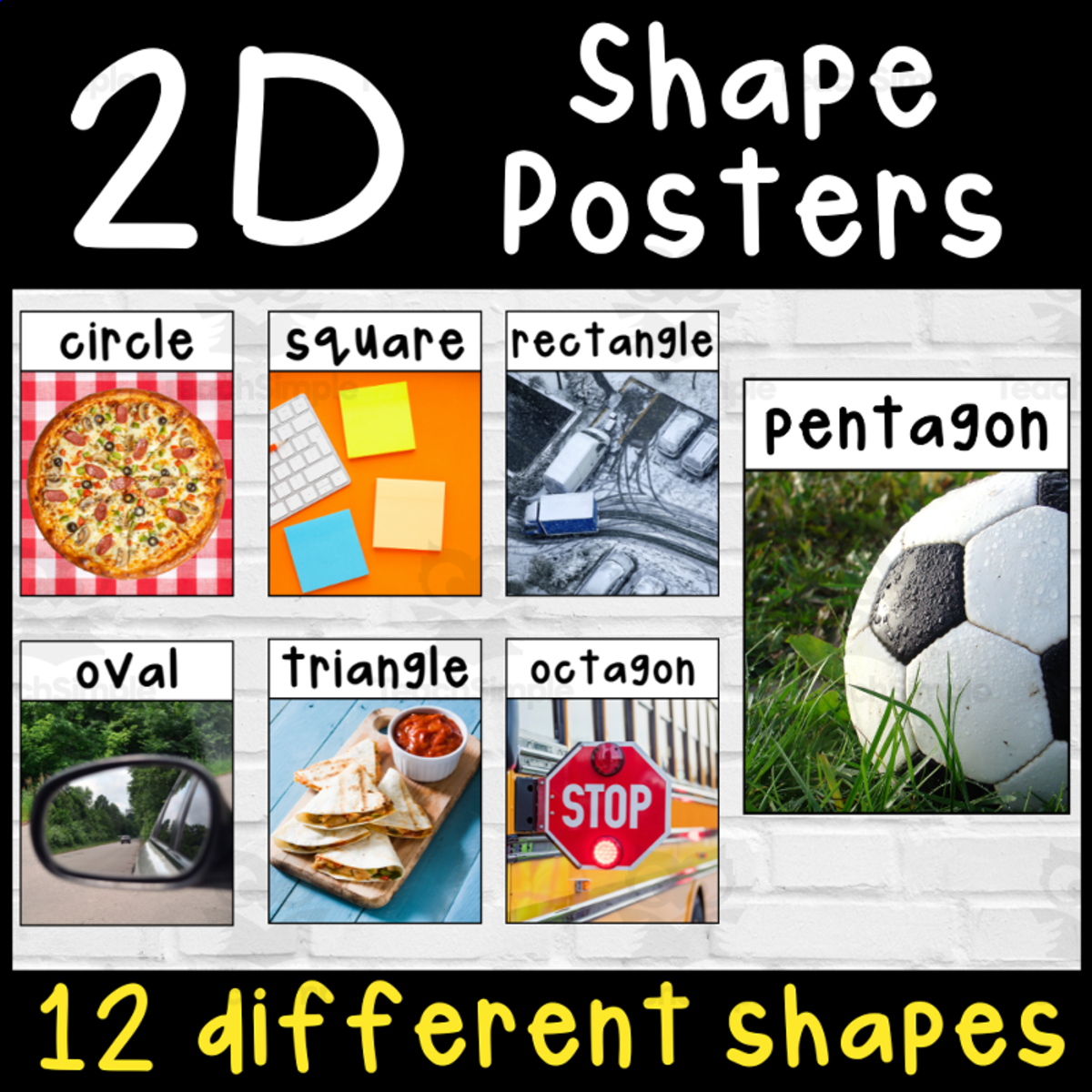 An educational teaching resource from Primary 206 Mix entitled 2D flat shape posters downloadable at Teach Simple.