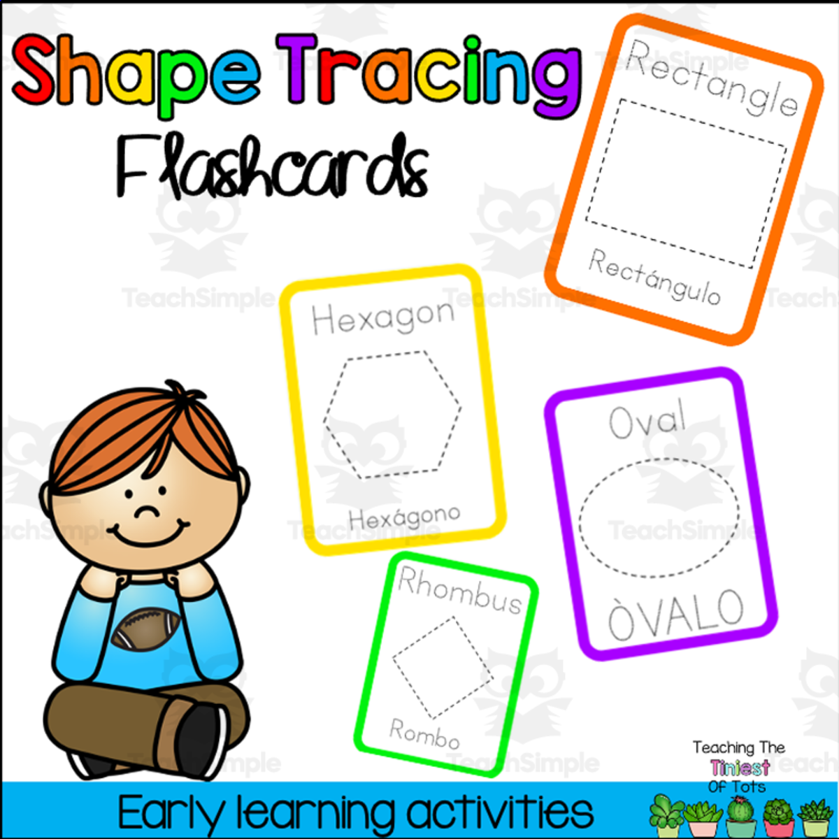 An educational teaching resource from Teaching the Tiniest of Tots entitled 2D Shape Tracing Preschool Math Flashcards and Coloring Sheets downloadable at Teach Simple.