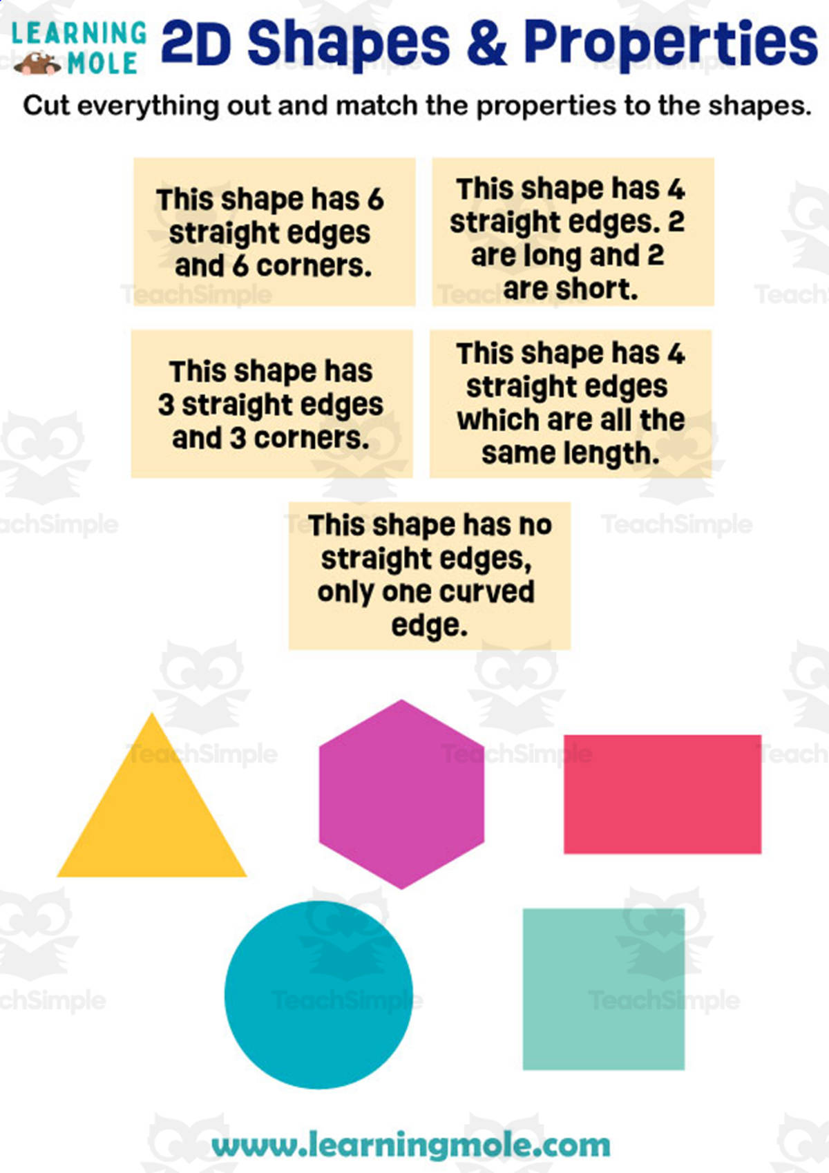 An educational teaching resource from Educational Voice entitled 2D Shapes & Properties Activity downloadable at Teach Simple.