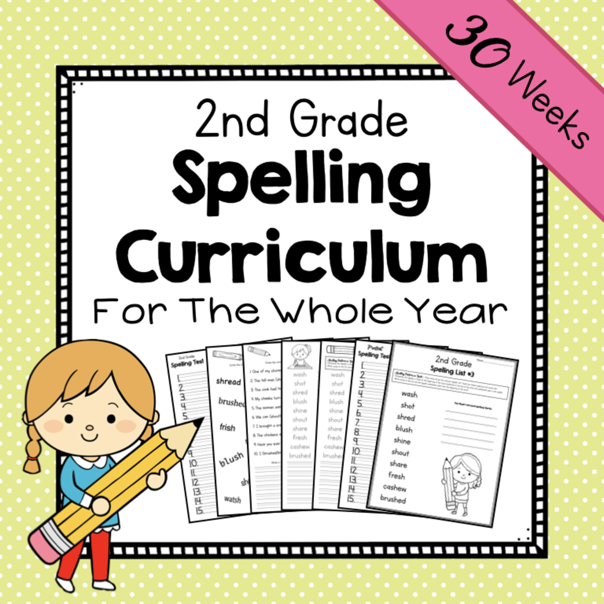 An educational teaching resource from Simply Schoolgirl entitled 2nd Grade Spelling Unit |Spelling Curriculum | Spelling Lists downloadable at Teach Simple.