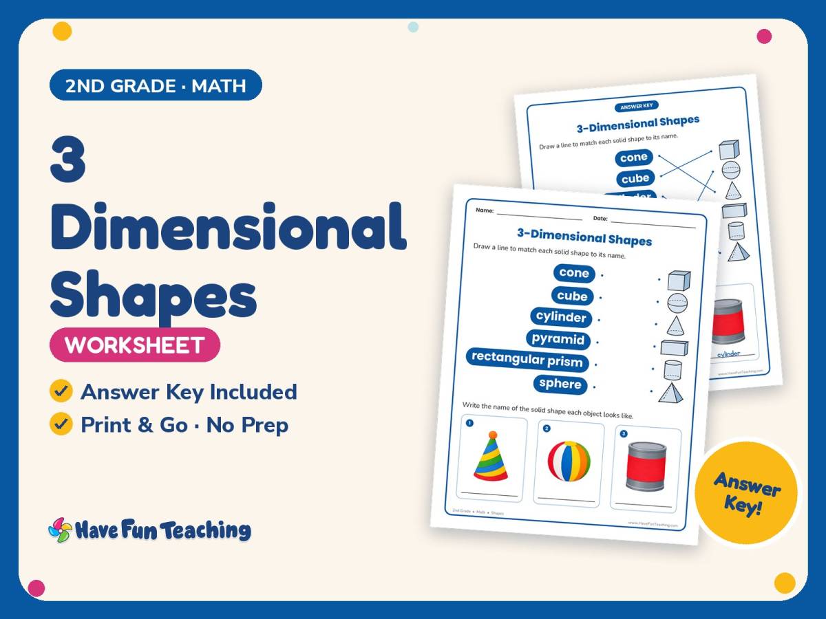 3 Dimensional Shapes Worksheet – 2nd Grade Geometry Practice preview