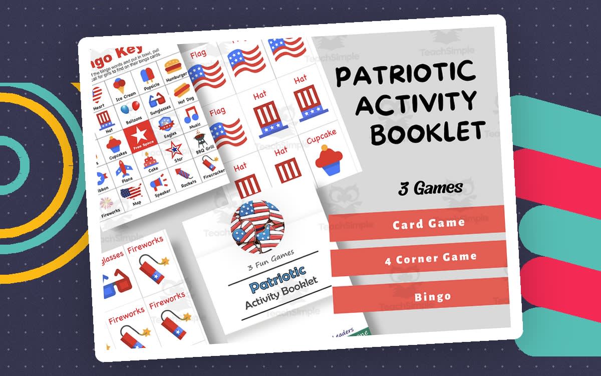 An educational teaching resource from Leader Connecting Leaders entitled 3 Patriotic Games, 4th of July Memorial Day Bingo, Four Corner Game, 4th of July Party | Memorial Day Party, Printable Patriotic Ideas downloadable at Teach Simple.