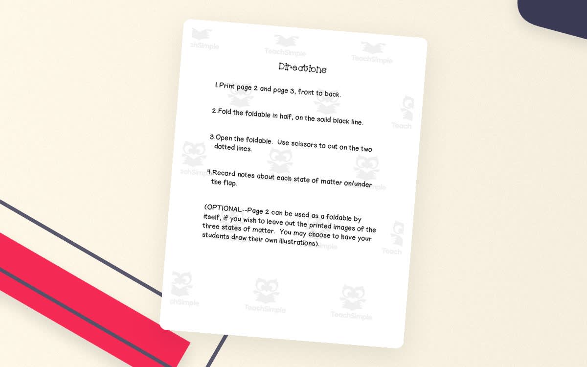 An educational teaching resource from Sarah Sorensen entitled 3 States of Matter Foldable downloadable at Teach Simple.