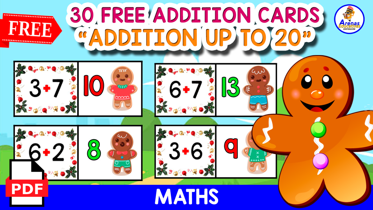 An educational teaching resource from EDITORIAL LAURA EDUCA entitled 30 FREE ADDITION CARDS | Christmas Cookie downloadable at Teach Simple.