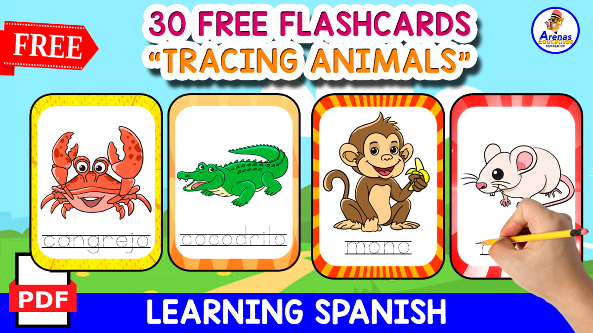 An educational teaching resource from EDITORIAL LAURA EDUCA entitled 30 TRACING FLASHCARDS | THE ANIMALS IN SPANISH downloadable at Teach Simple.