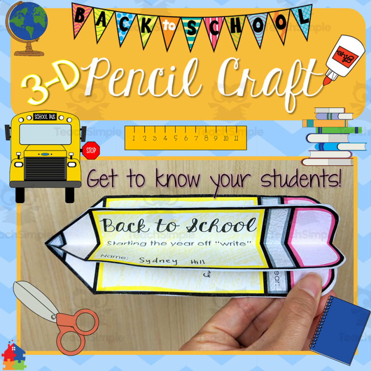 An educational teaching resource from Teachers R Us Homeschool entitled 3D Back to School Pencil Craft downloadable at Teach Simple.