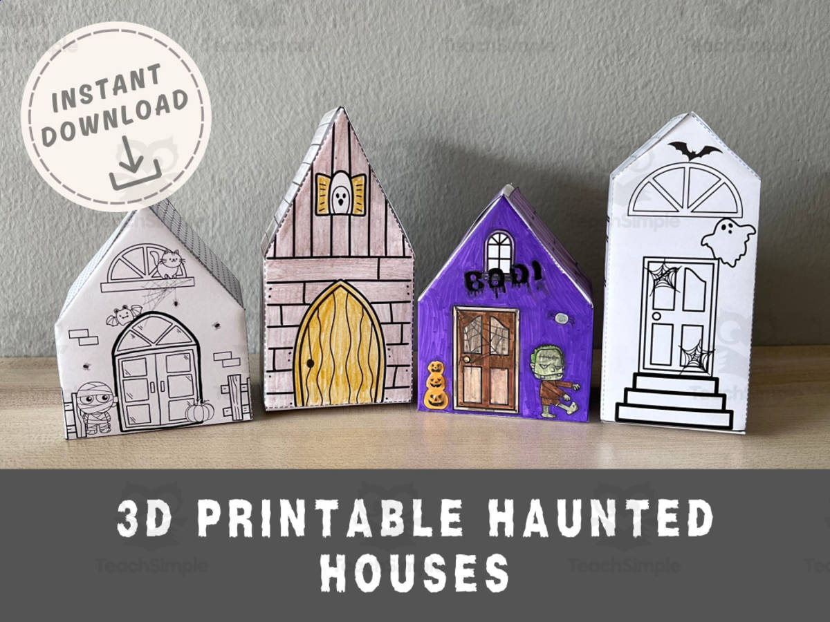 An educational teaching resource from Jenstrokeandstyle entitled 3D Paper Haunted House Paper Craft Template downloadable at Teach Simple.