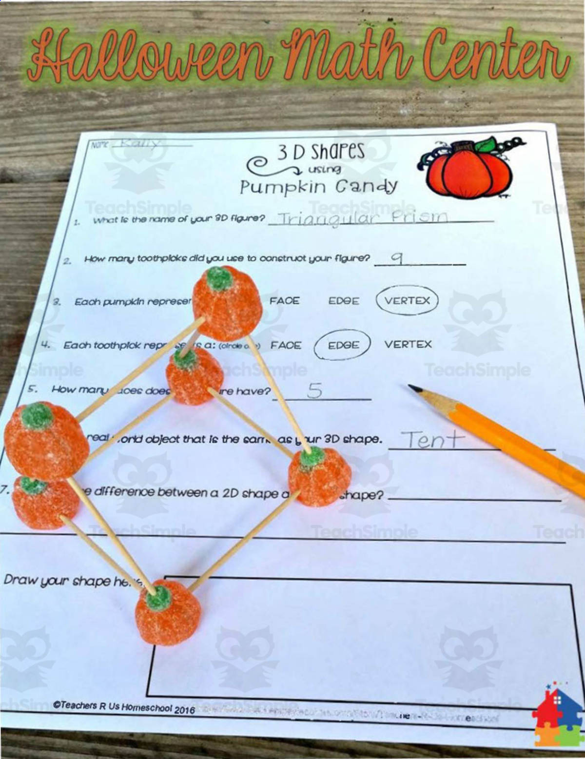 An educational teaching resource from Teachers R Us Homeschool entitled 3D Pumpkin Shapes | Halloween Math Craft downloadable at Teach Simple.
